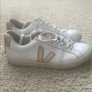Veja Women's White and Gold Sneakers